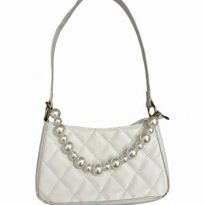 SHEIN White Quilted Mini Bag with Pearl Accent